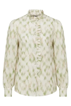 Adeline Linen Frill Blouse - Ikat Print