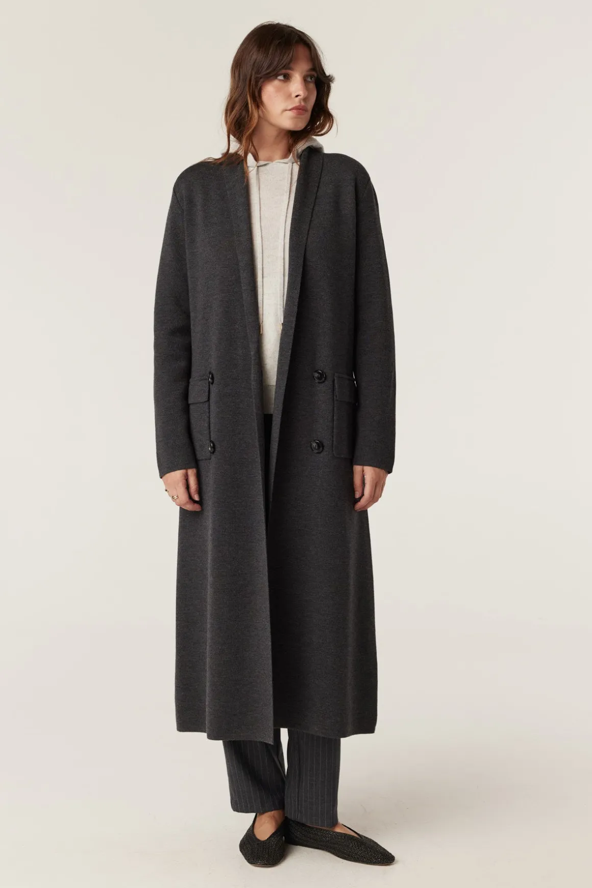Ava Merino Knit Coat - Charcoal