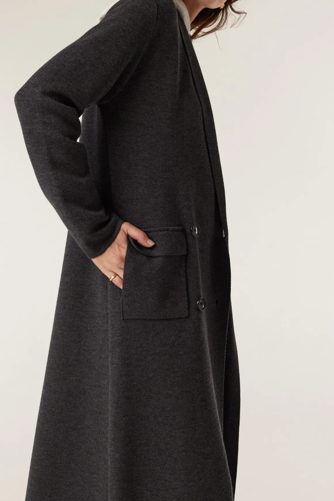 Ava Merino Knit Coat - Charcoal