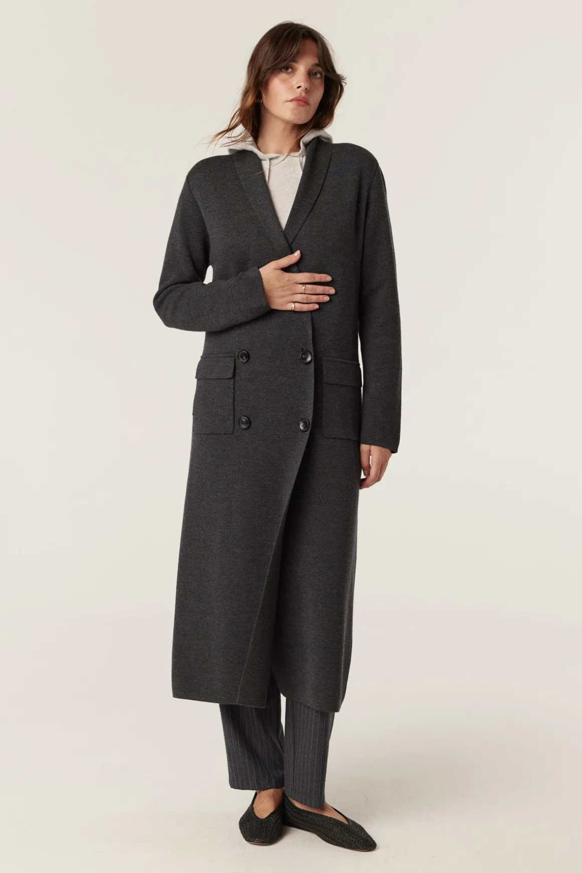 Ava Merino Knit Coat - Charcoal
