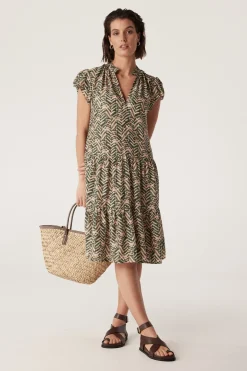 Avalon Frill Dress - Green Blush Print