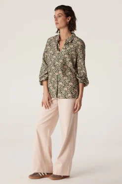 Avalon Relaxed Blouse - Green Blush Print