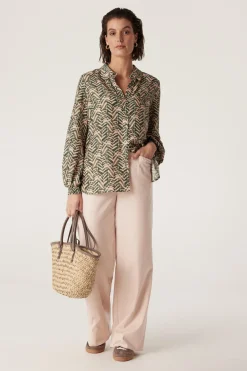 Avalon Relaxed Blouse - Green Blush Print