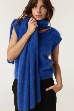 Brushed Pure Cashmere Wrap - Sapphire Blue