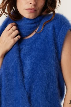 Brushed Pure Cashmere Wrap - Sapphire Blue