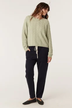 Cashwool Cable Crew Jumper - Pistachio Green