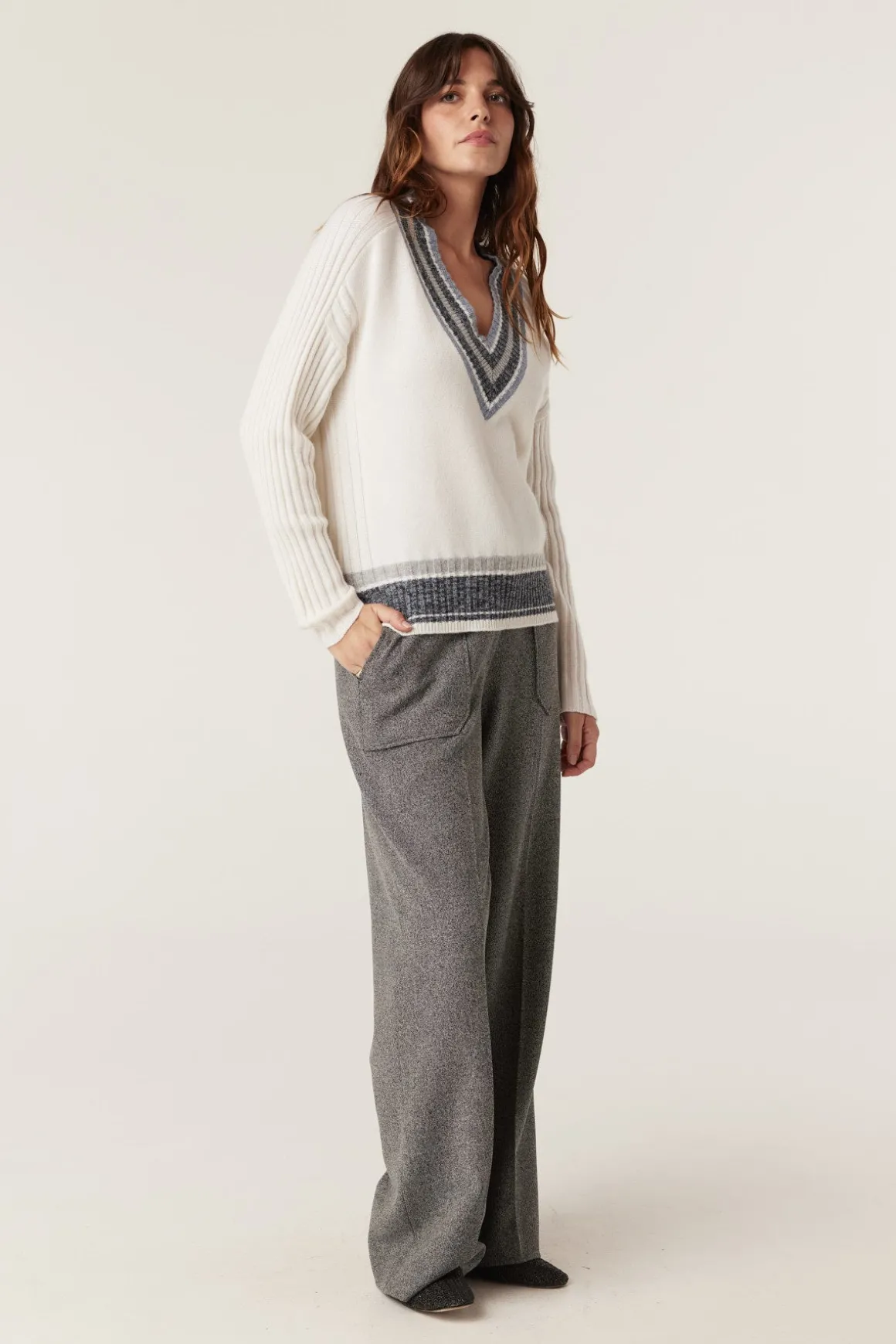 Cashwool Varsity Jumper - Milk