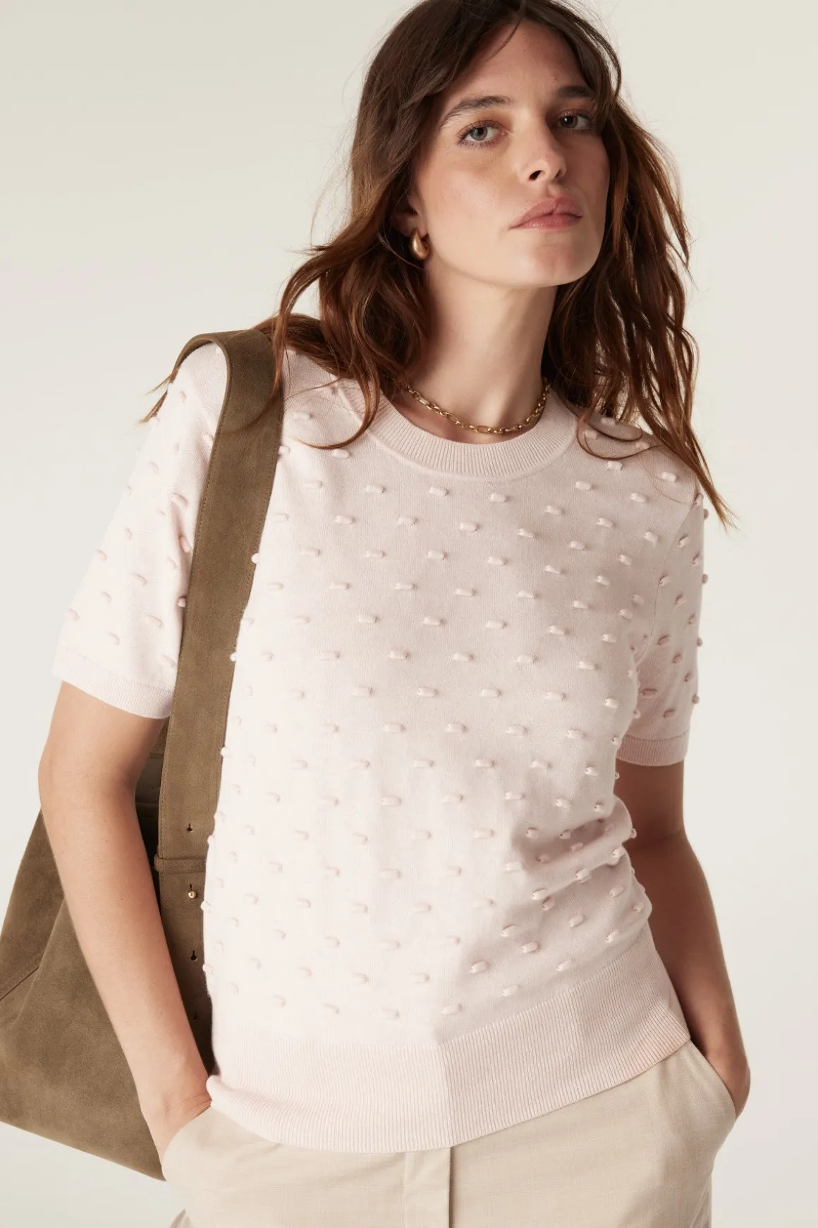 Cotton Cashmere Bobble Tee - Pink