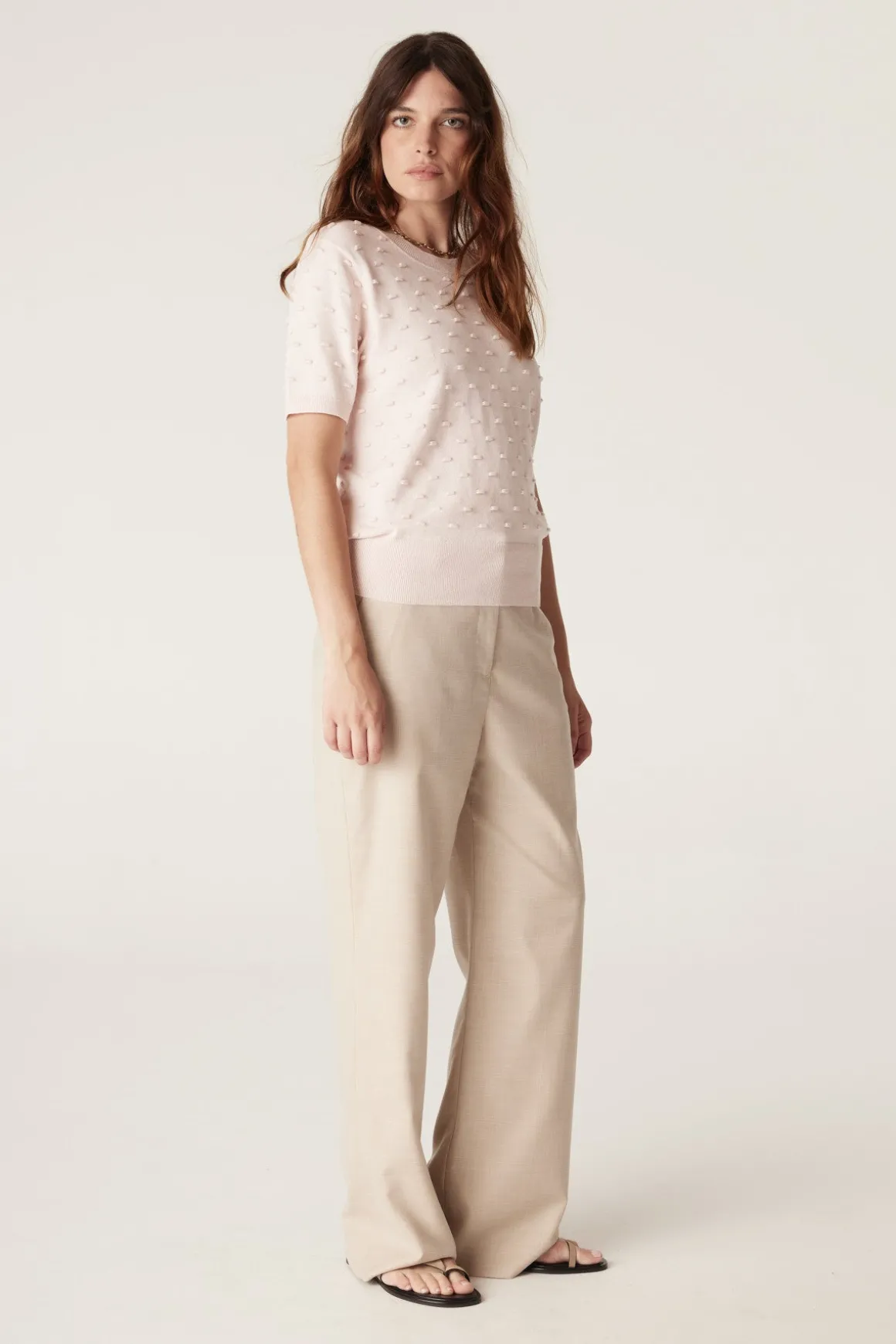Cotton Cashmere Bobble Tee - Pink