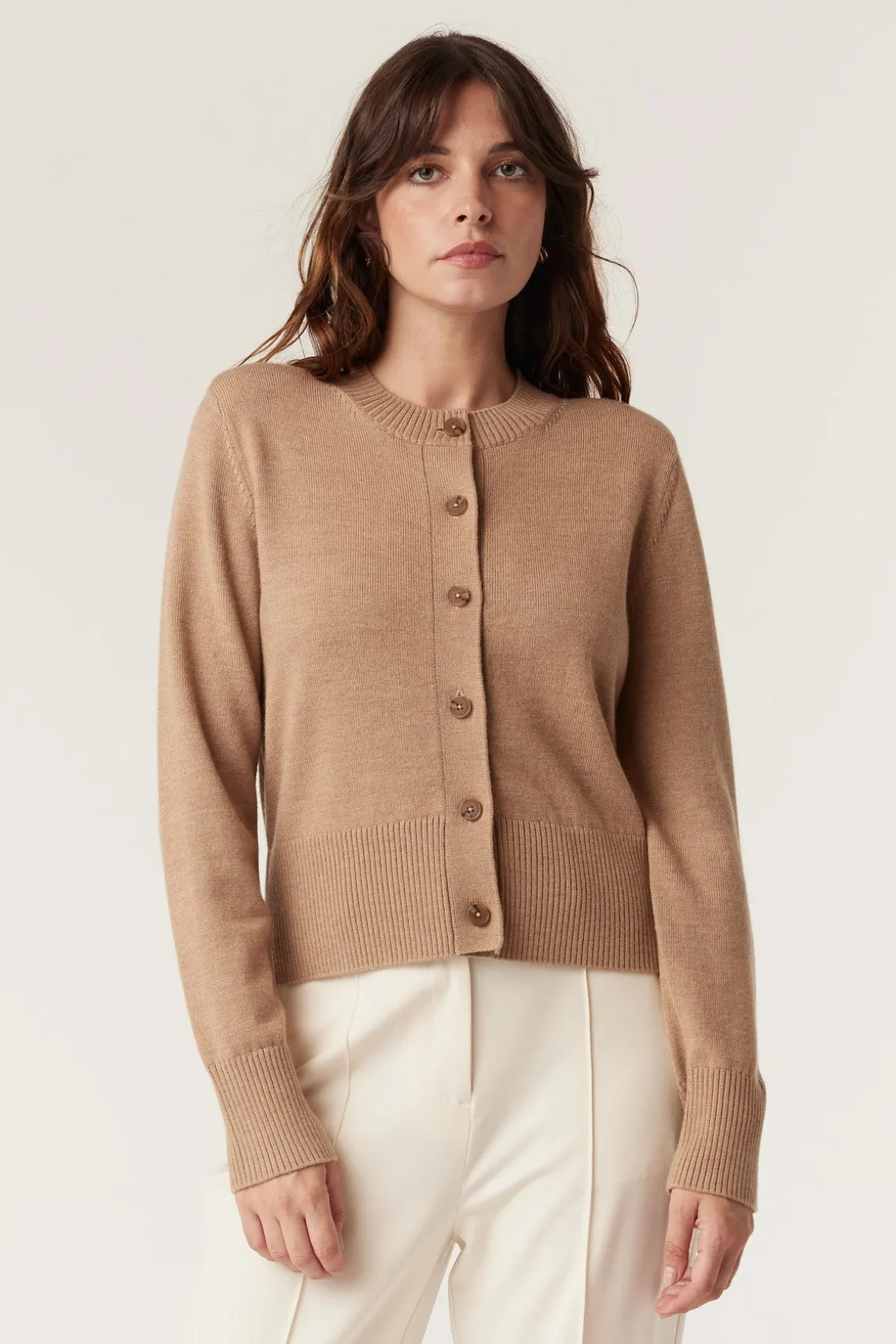 Harriet Merino Cardigan - Camel