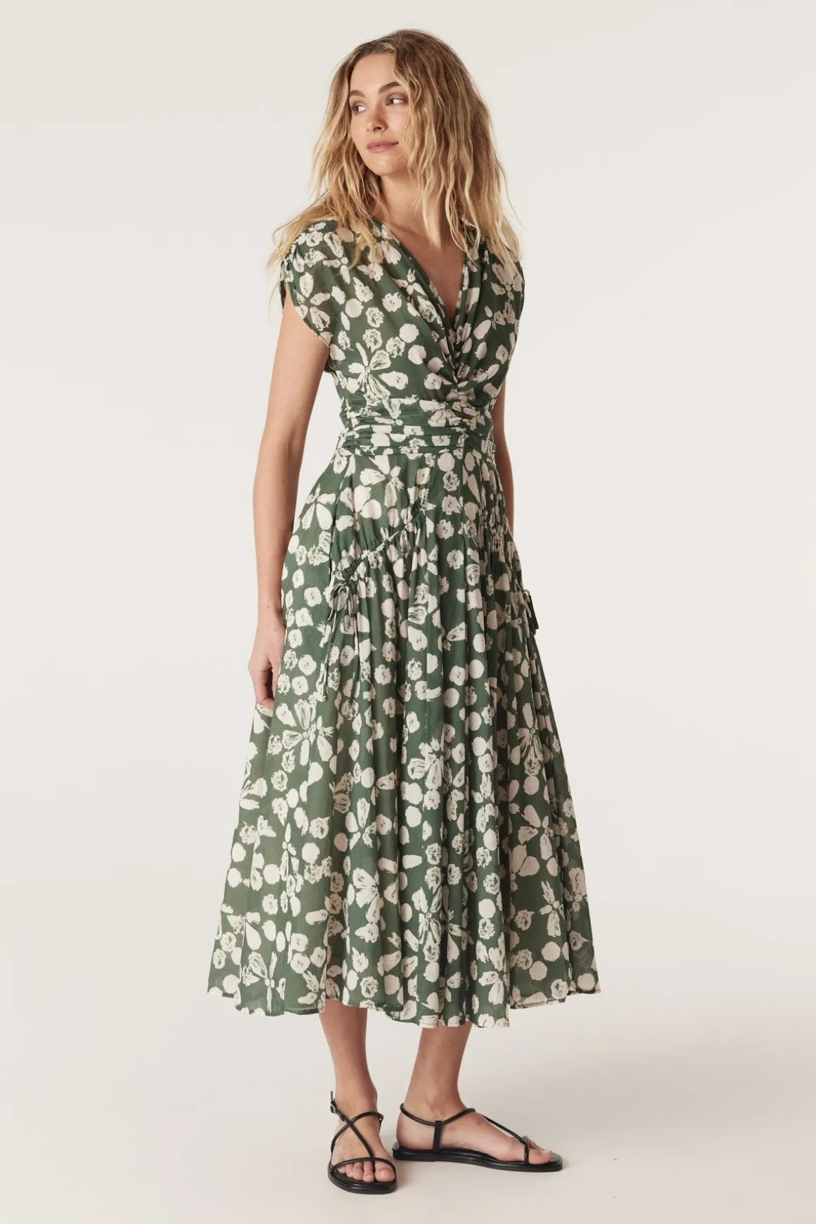 Layla Midi Dress - Khaki Floral