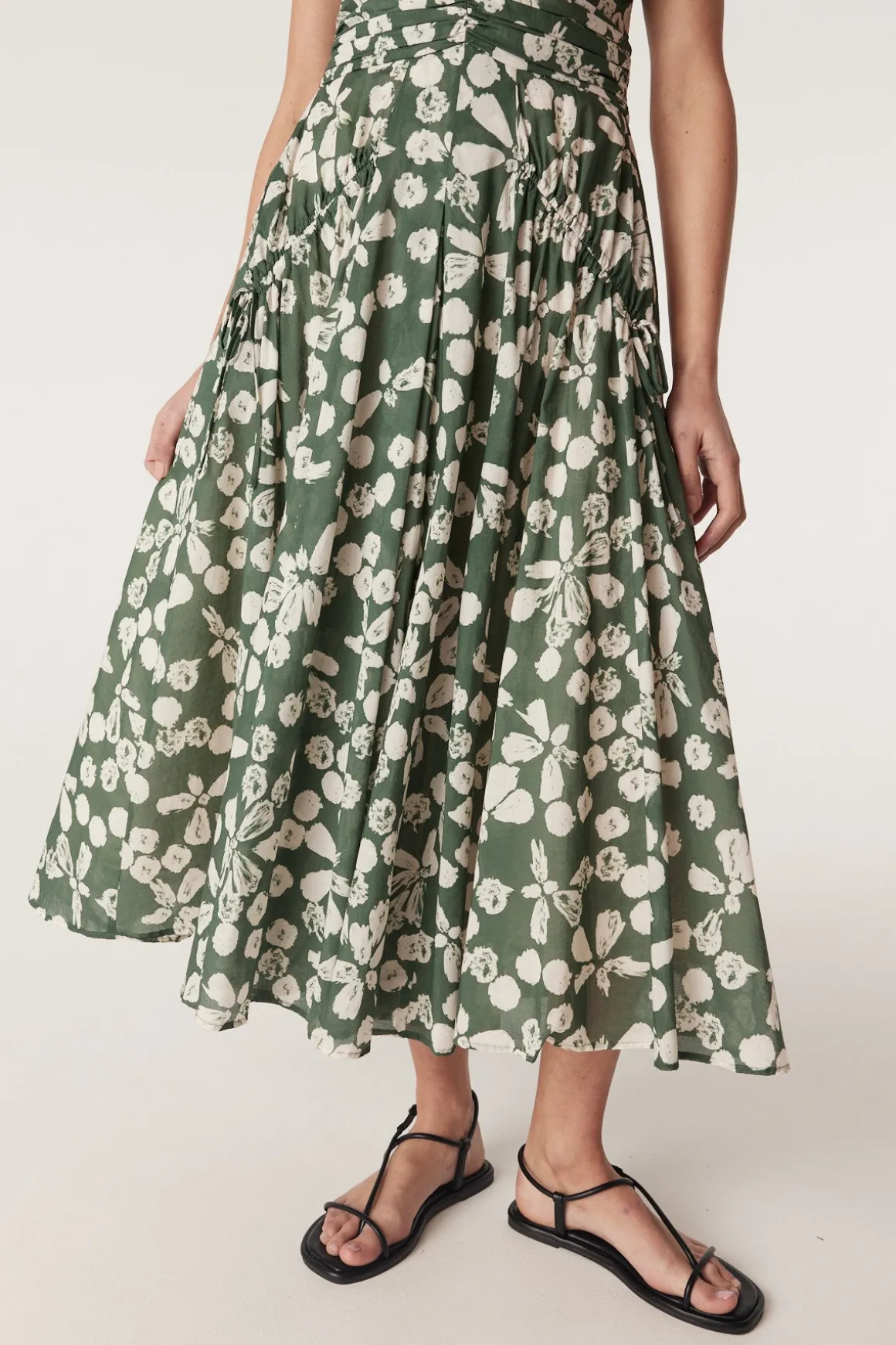 Layla Midi Dress - Khaki Floral