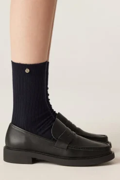 Merino Ribbed Sock - Navy