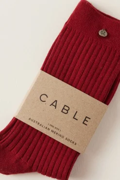 Merino Ribbed Sock - Red