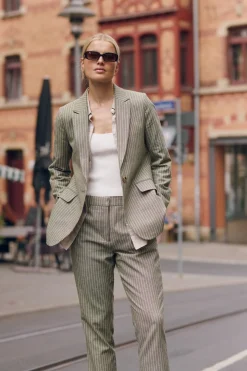 Mosman Pinstripe Pant - Sage Green Pinstripe