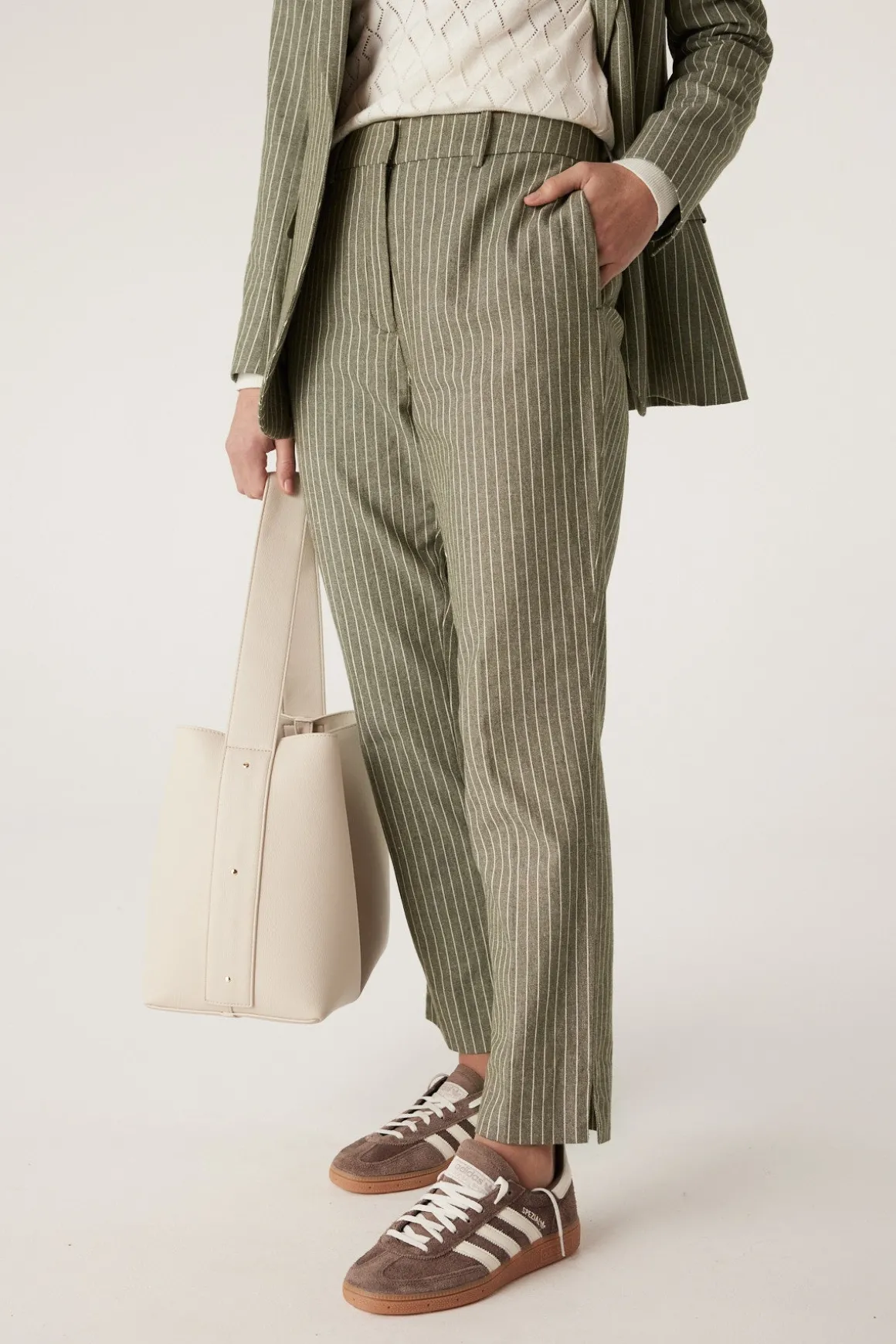 Mosman Pinstripe Pant - Sage Green Pinstripe
