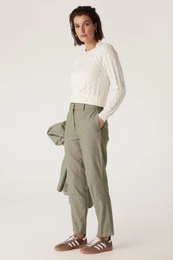 Mosman Pinstripe Pant - Sage Green Pinstripe