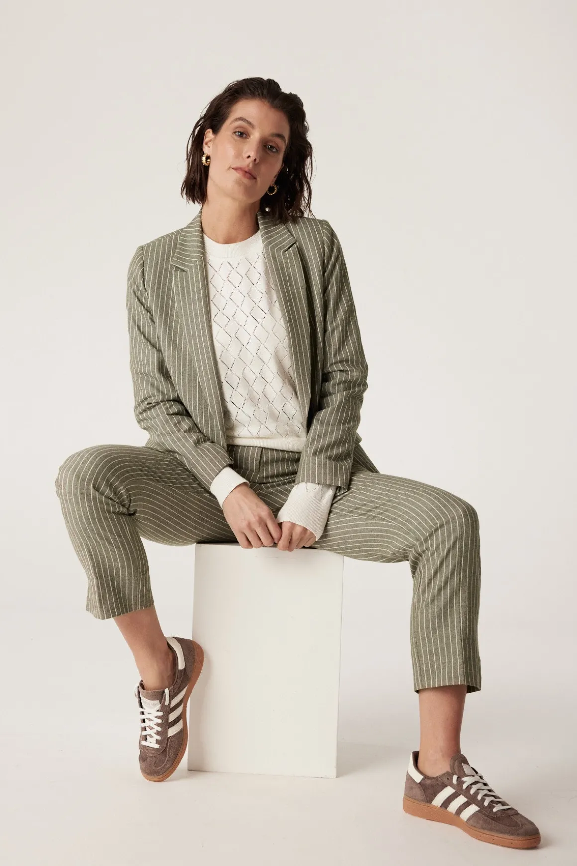 Mosman Pinstripe Pant - Sage Green Pinstripe
