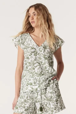 Oasis Linen Top - Palm Print