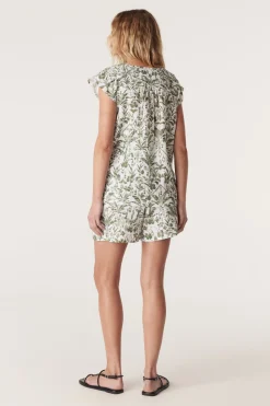 Oasis Linen Top - Palm Print