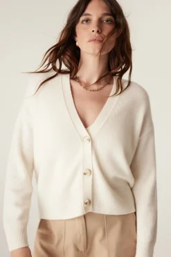 Pure Cashmere V Cardigan - Milk