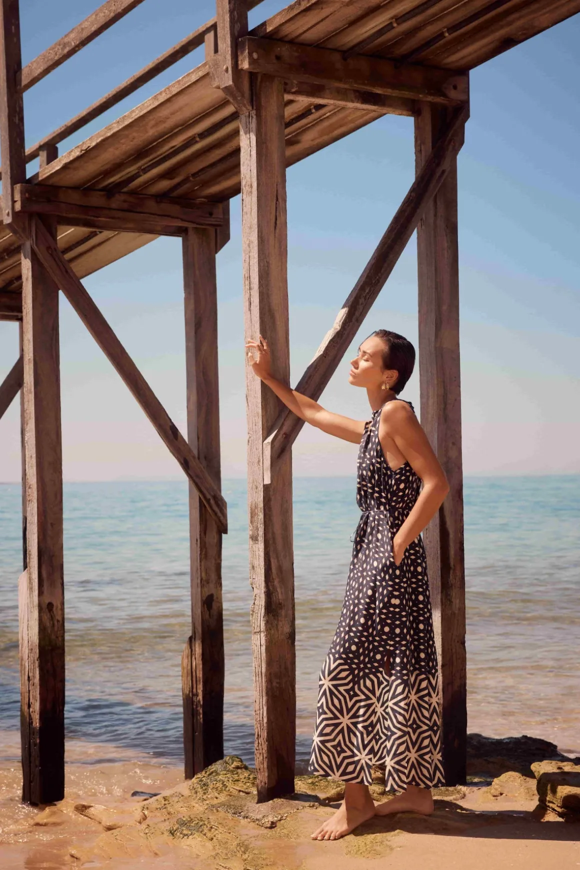 Temple Halter Neck Dress - Mosaic Print