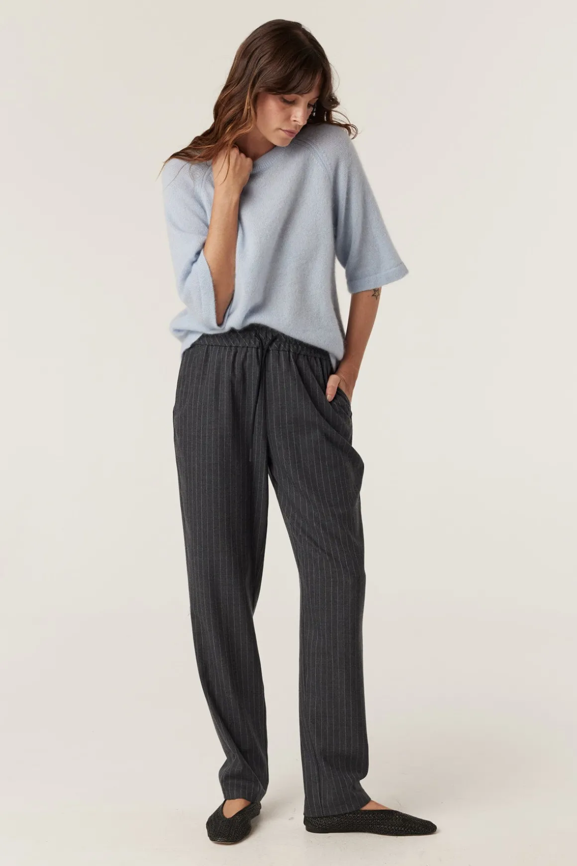 Vincent Wool Pant - Grey Pinstripe