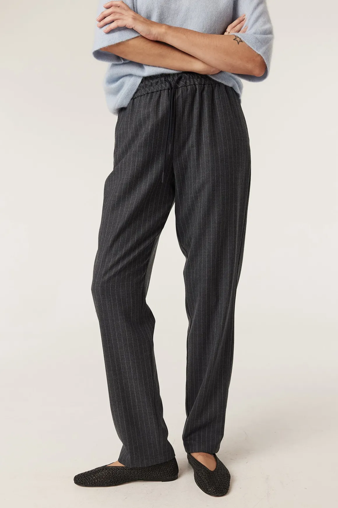 Vincent Wool Pant - Grey Pinstripe