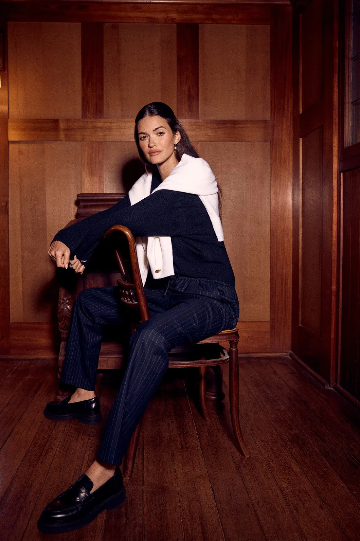 Vincent Wool Pant - Navy Pinstripe